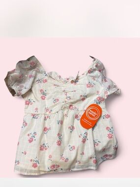 wonder nation Cream Floral Ruffled Baby Top with Pink Blossoms